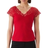 T-Shirt Rouge Femme Morgan Dentelle