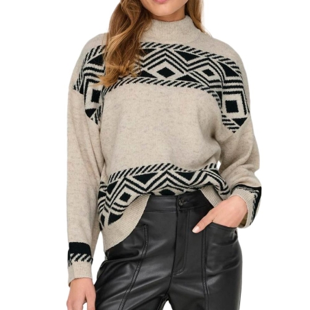 Pull Beige/Noir Femme Only Victoria