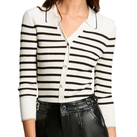 Gilet Rayures Ecru/Noir Femme Morgan MAEL
