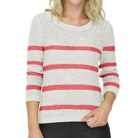 Pull à Rayures Ecru/Corail Femme Only Geena Xo