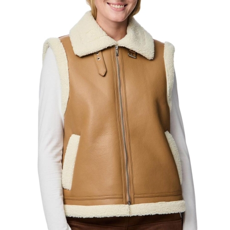 Veste Bombardier Sans Manches Camel Femme Pieces Janelle Teddy