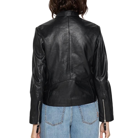Veste en Cuir Noir Femme Schott Lola