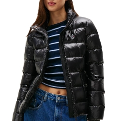 Doudoune Noir Brillant Femme Tommy Jeans slim zip Print