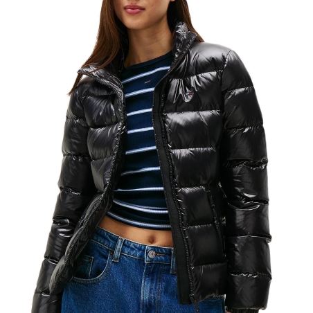 Doudoune Noir Brillant Femme Tommy Jeans slim zip Print