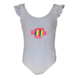 Maillots de bain Rayure Bleu/Blanc Fille Haute Pression Poisson
