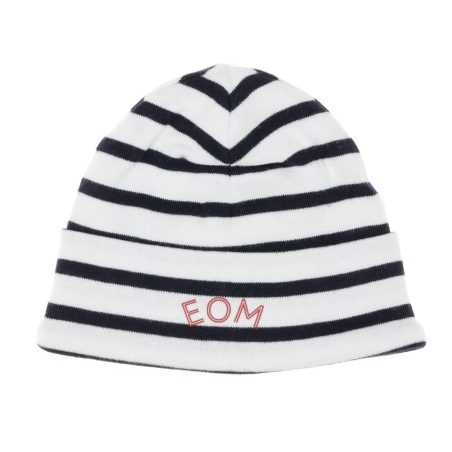 Bonnet à Rayure Blanc/Marine Garçon Bébé Elle est ou la mer Mousqua