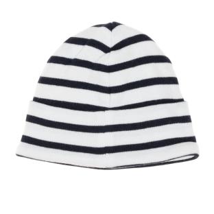 Bonnet à Rayure Blanc/Marine Garçon Bébé Elle est ou la mer Mousqua