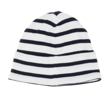Bonnet à Rayure Blanc/Marine Garçon Bébé Elle est ou la mer Mousqua