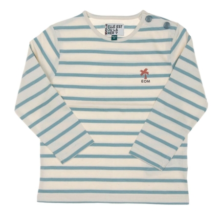 T-shirt à Rayures Beige/Turquoise Garçon EOM Eloris