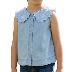Blouse Bleu Fille Only Embroidery