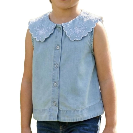 Blouse Bleu Fille Only Embroidery