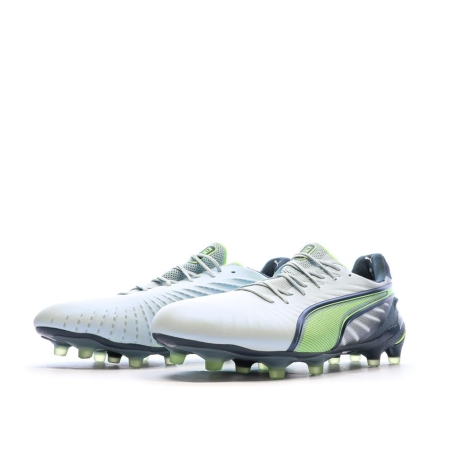 Chaussures de Foot Blanches/Noires/Vertes Homme Puma King Ultimate FG/AG