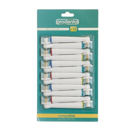 x12 Brossettes de Rechange Rotative Prodental White Action