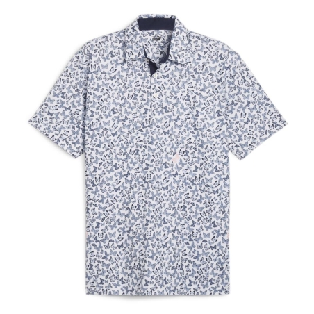 Polo de Golf Blanc/Marine Homme Puma Cloudspun Butterflies