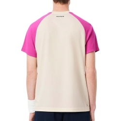 T-Shirt de Sport Beige/Rose Homme Lacoste Ultra Dry Block Tennis