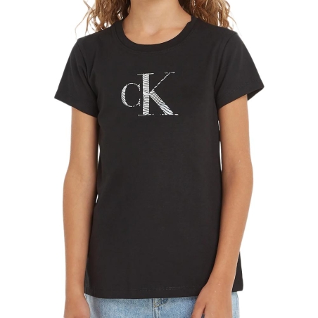 T-shirt Noir Fille Calvin Klein Jeans Iridescent IG0IG02433