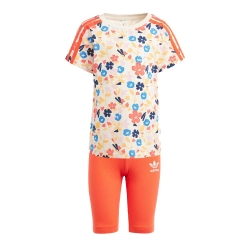 Ensemble survêtement orange Fille Adidas Cyc Short Tee S