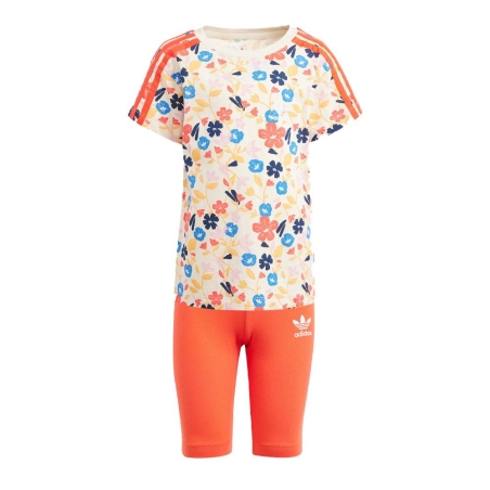 Ensemble survêtement orange Fille Adidas Cyc Short Tee S