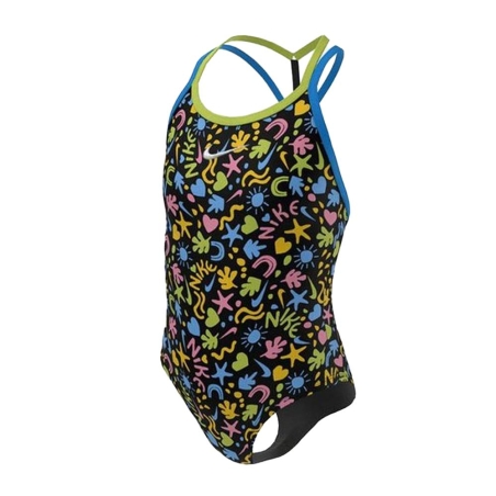 Maillot de bain 1 piece Noire/Vert/Bleu Fille Nike T-crossback