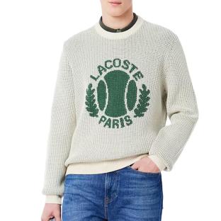 Pull Ecru/Vert Homme Lacoste Heritage Jacquard