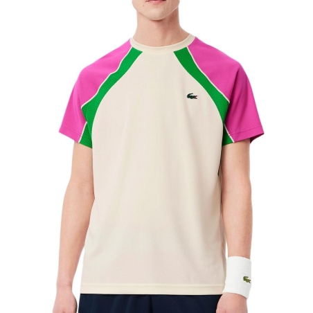 T-Shirt de Sport Beige/Rose Homme Lacoste Ultra Dry Block Tennis