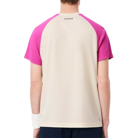 T-Shirt de Sport Beige/Rose Homme Lacoste Ultra Dry Block Tennis