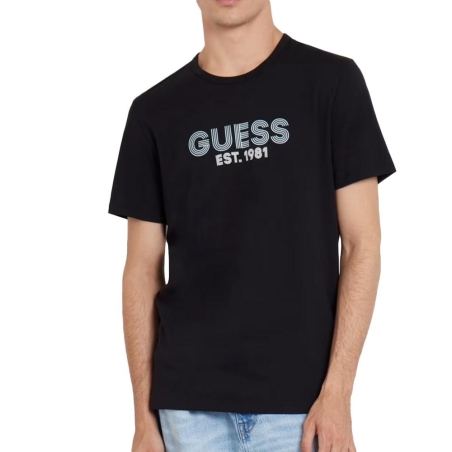 T-shirt Noir Homme Guess Design