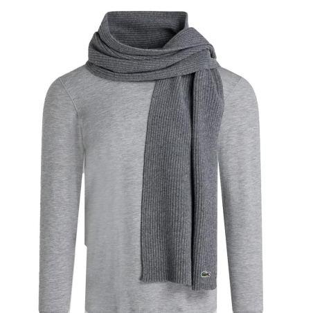 Echarpe Grise Lacoste En Laine Cotelee
