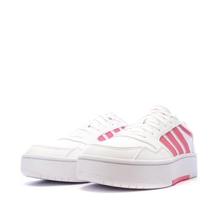 Baskets Blanches/Roses Femme Adidas Hoops 3.0 Bold