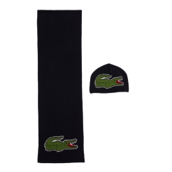Coffret cadeau bonnet et écharpe en crocodile unisexe Marine Lacoste RB1515
