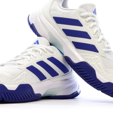 Baskets Blanches/Bleu Homme Adidas Courtjam