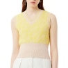 Pull Sans Manche Beige/Jaune Femme Lacoste Jacquard Graphic