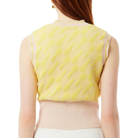 Pull Sans Manche Beige/Jaune Femme Lacoste Jacquard Graphic