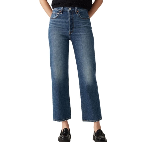 Jean Bleu Femme Levi's Ribcage Straight Ankle Dark In