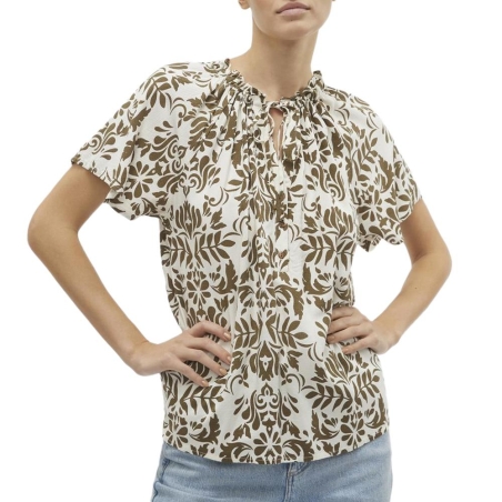 Blouse Blanche/Camel Femme Vero Moda Mima