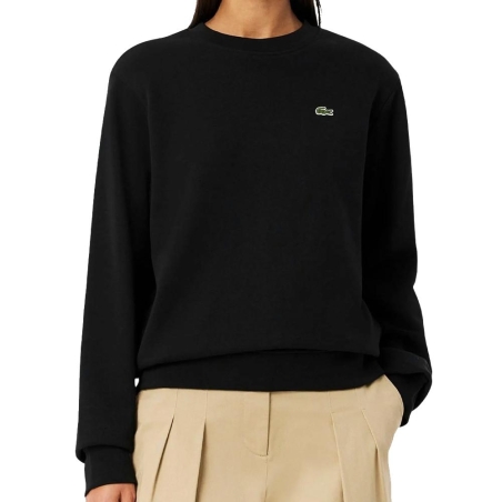 Sweat Noir Femme Lacoste Relaxed Fit Fleece Crew Neck