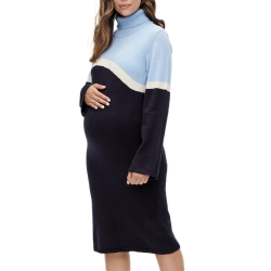 Robe Pull Bleu/Noir Femme Mamalicious Rollneck