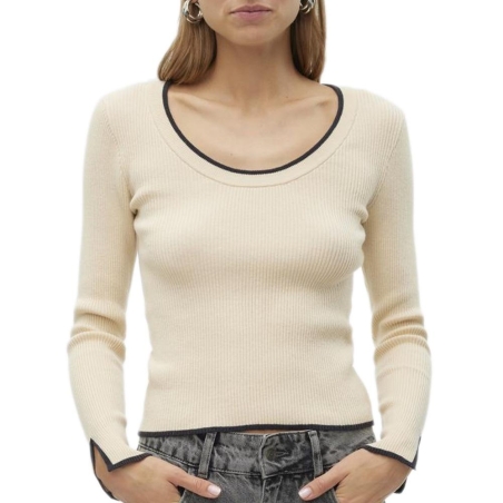 Pull Crème/Noir Femme Vero Moda Joan