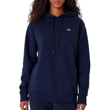 Sweat à Capuche Marine Femme Lacoste polaire surdimensionné