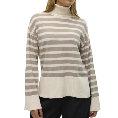 Pull Blanc/Marron Femme Vero Moda Fantastic Rollneck