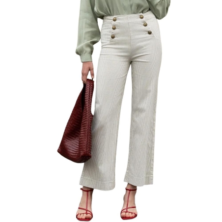 Jean Wide Blanc Femme Vert Oraije Victorine