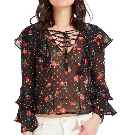 Blouse Noir à fleurs Femme Guess Rose