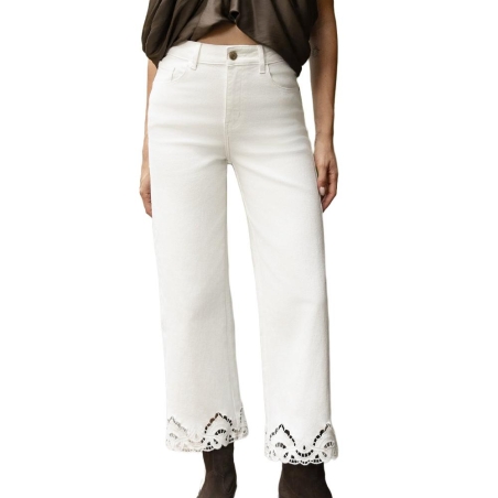 Jean Wide Blanc Femme Oraije Nola