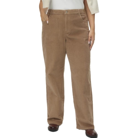 Pantalon en Velours Beige Foncer Femme Vero Moda Curve Corudroy