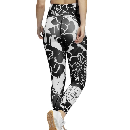 Legging Noir/Blanc Femme Adidas Flower