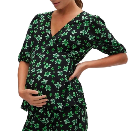 Blouse De Grossesse Vert/Noir Femme Mamalicious Linor