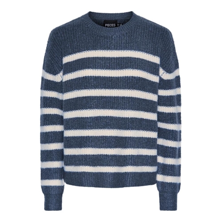 Pull Bleu/Blanc Femme Pieces Klaras