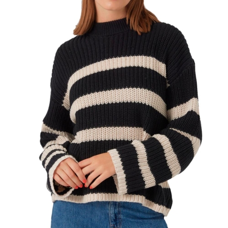 Pull Noir/Beige Femme Vero Moda Hilda