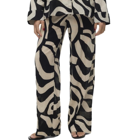 Pantalon fluide Noir/Beige Femme Vero Moda Gnete