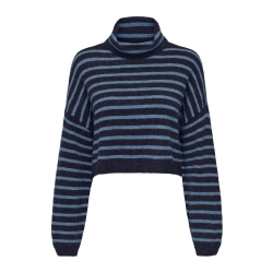 Pull Col roulé Bleu/Noir Femme Only Talio